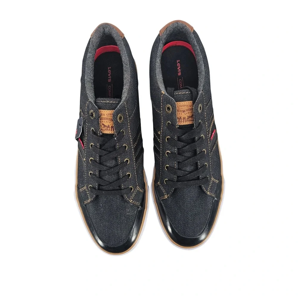 Levi's‎ Men's 13 Denim Canvas Low Top Sneakers Dark Wash Black Trim NEW
